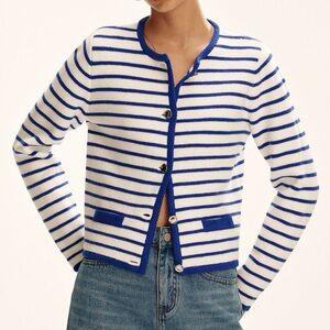 NWT Commense Blue and White Striped Women's Sweater Sz M